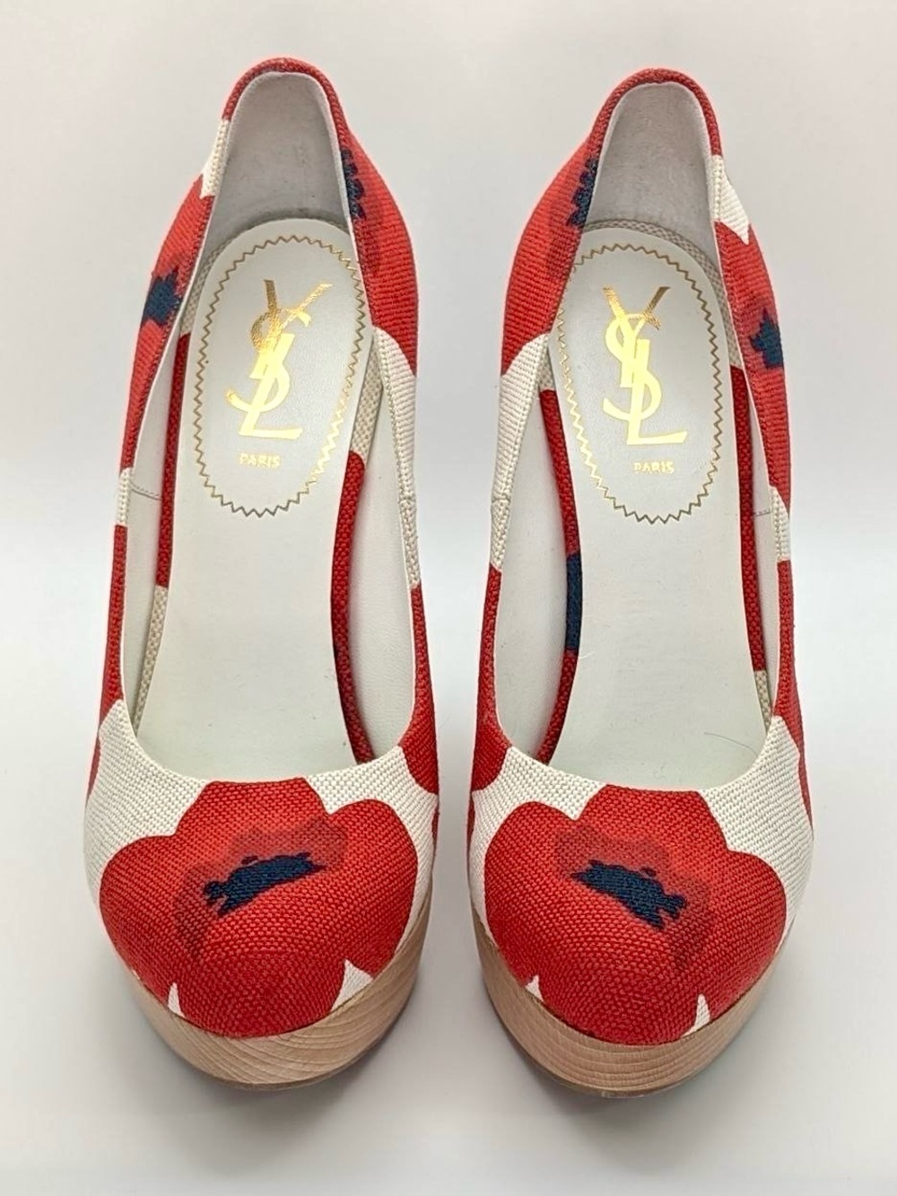 NWT YSL Floral Poppy Wedge Heels Size 38.5 US 8.5 Brand New Authentic Luxury - Picture 9 of 16